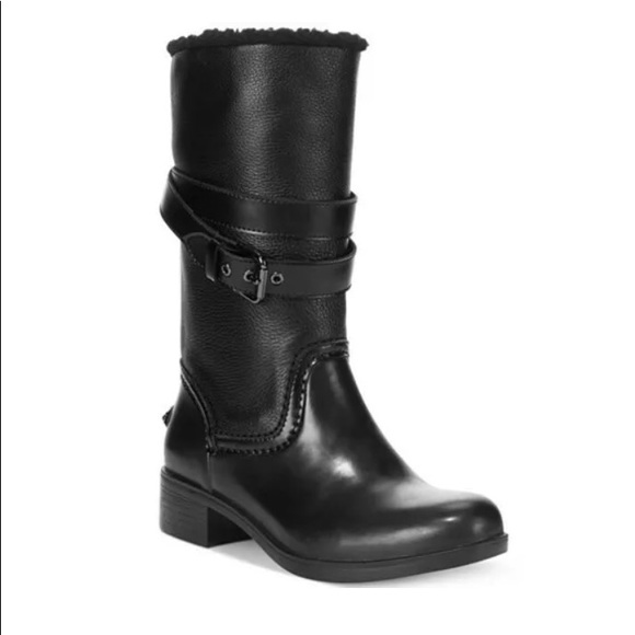 Coach brand new black Zena leather and rubber size 5 mid calf boots
